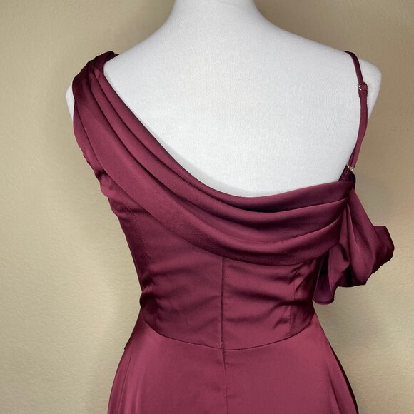 Morilee Madeline Gardner Bordeaux Satin One Shoulder Bridesmaid Dress Gown Sz 4 - Picture 4 of 14